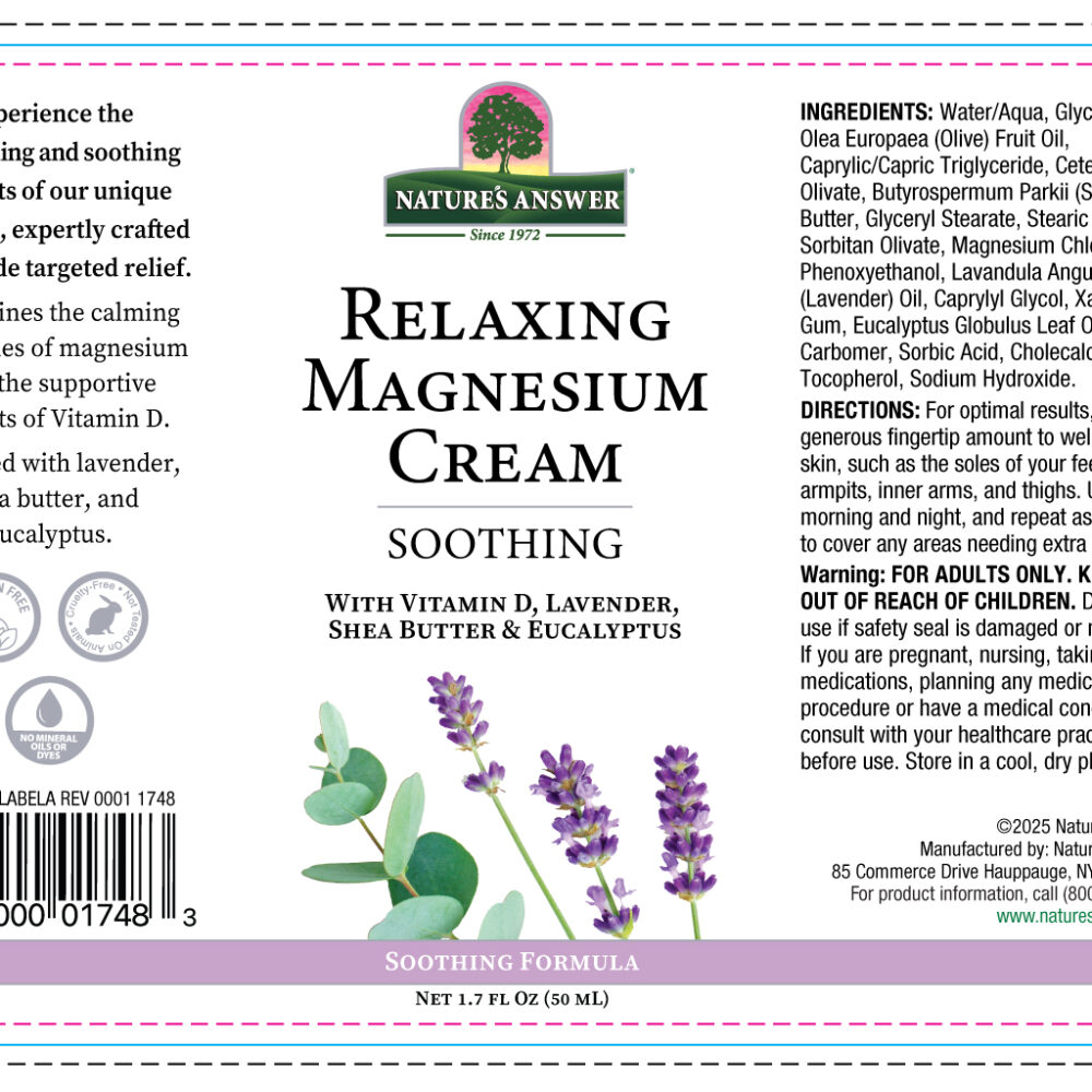 1748 CPNA014LABELA REV0001 Relaxing Magnesium Cream 1.7oz Label High Res